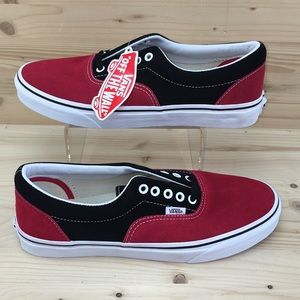 black and red low top vans
